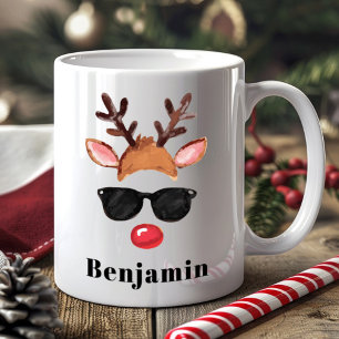 Personalised Cute Reindeer Boy Christmas  Coffee Mug