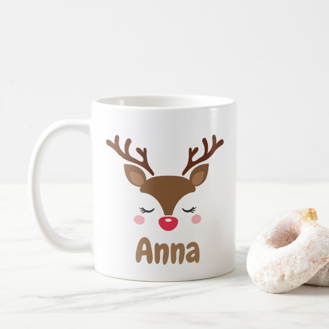 Personalised cute reindeer christmas  coffee mug (With Donut)