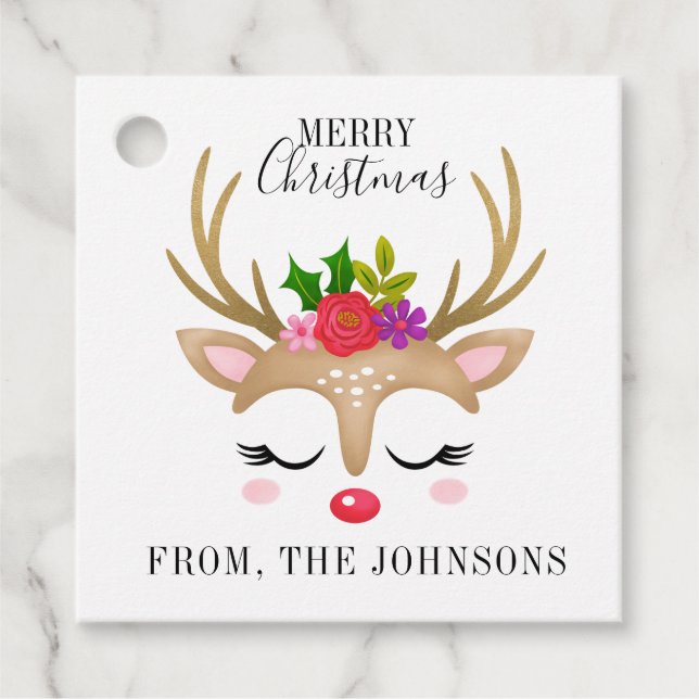 Personalised Cute Reindeer Christmas Favour Tags (Front)