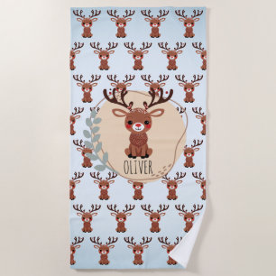 Personalised Cute Reindeer Pattern Beach Towel