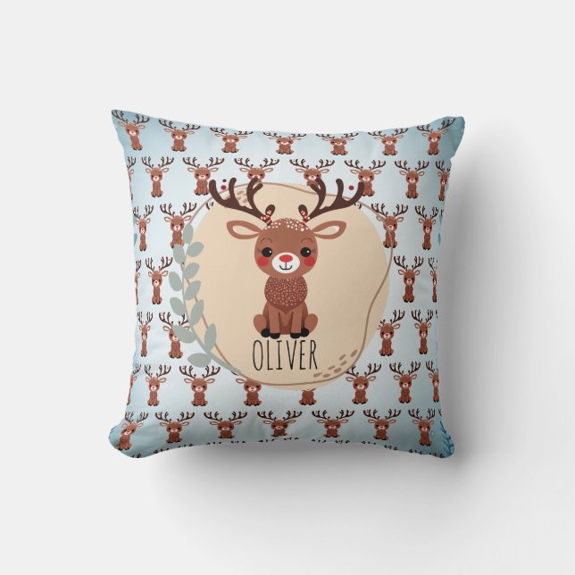 Personalised Cute Reindeer Pattern Cushion (Front)