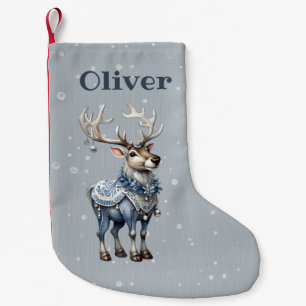 personalised cute reindeer  small christmas stocking