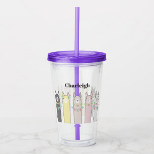 Personalised Cute Retro Colourful Llamas Acrylic Tumbler