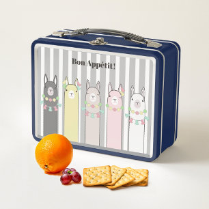 Personalised Cute Retro Colourful Llamas Girls Metal Lunch Box