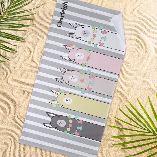 Personalised Cute Retro Colourful Llamas Kids Beach Towel (Creator Uploaded)