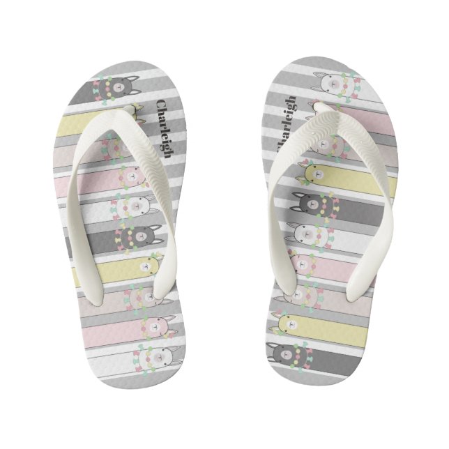 Personalised Cute Retro Colourful Llamas Kid's Flip Flops (Footbed)