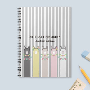 Personalised Cute Retro Colourful Llamas Notebook