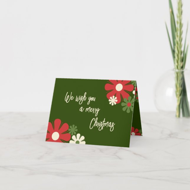 Personalised Cute Retro Floral Christmas Non Photo Thank You Card (Front)