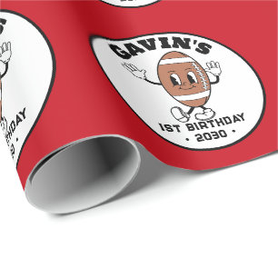 Personalised Cute Retro Football Birthday Party Wrapping Paper