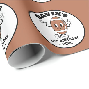 Personalised Cute Retro Football Birthday Party Wrapping Paper