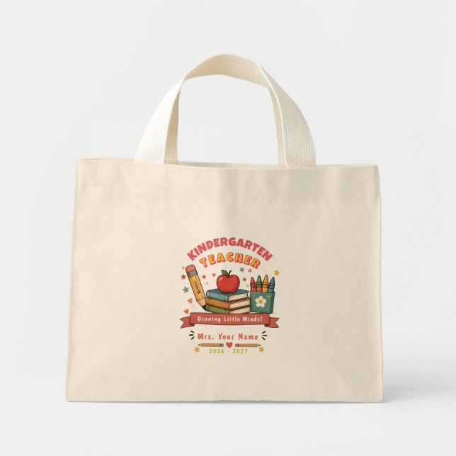 Personalised Cute Retro Kindergarten Teacher Gift  Mini Tote Bag (Front)