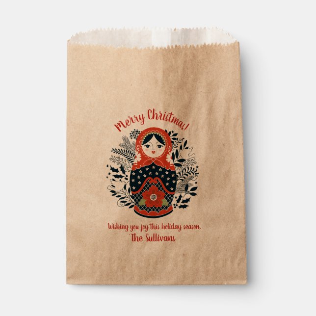 Personalised Cute Russian Nesting Doll Christmas Favour Bags (Front)