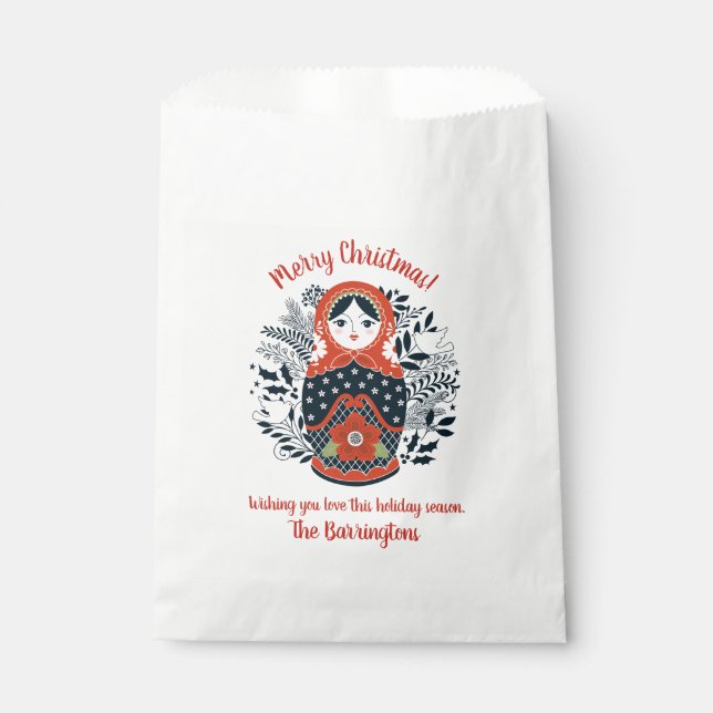 Personalised Cute Russian Nesting Doll Christmas Favour Bags (Front)