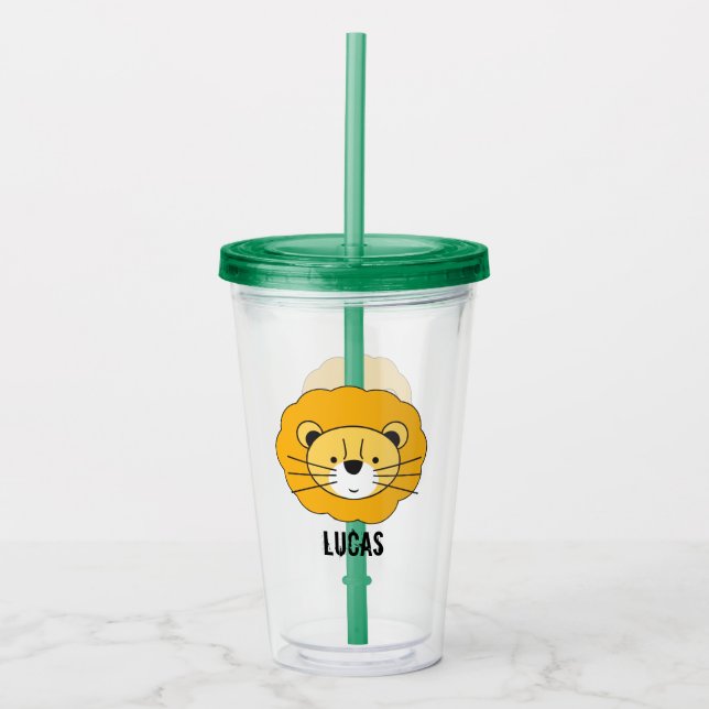 Personalised Cute Safari Lion Illustration Acrylic Tumbler (Front)