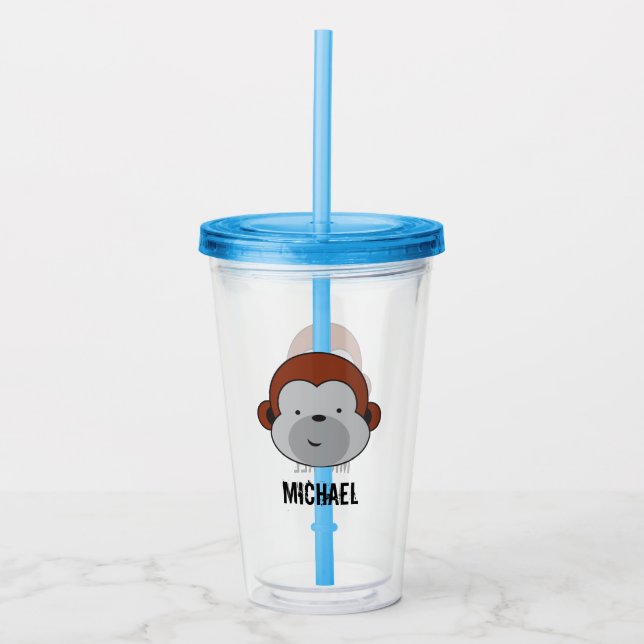 Personalised Cute Safari Monkey birthday Acrylic Tumbler (Front)