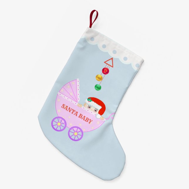 Personalised Cute Santa Baby Small Christmas Stocking (Front (Hanging))