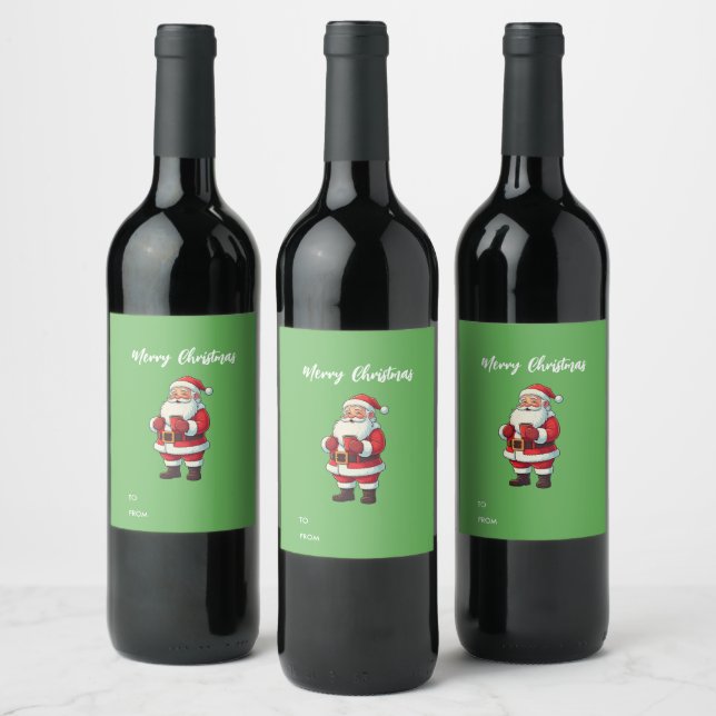 Personalised Cute Santa Claus Merry Christmas  Wine Label (Bottles)