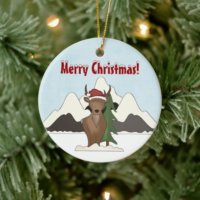 Personalised Cute Santa Deer Mountain Ornament (Tree)