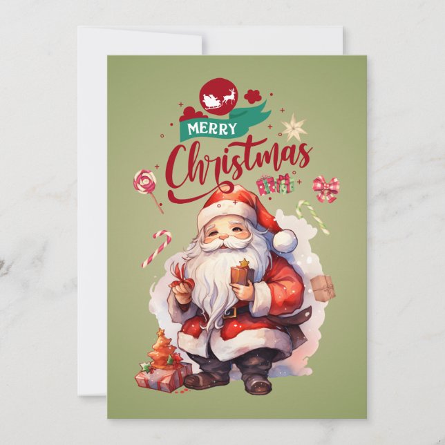 Personalised Cute Santa Flat Holiday Card (Front)