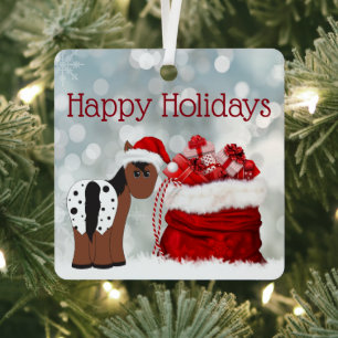 Personalised Cute Santa Horse and Gifts Christmas Metal Tree Decoration