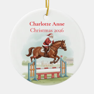 Personalised Cute Santa Horse Show Jumping Ceramic Tree Decoration