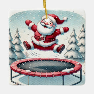 Personalised Cute Santa Jumping on Trampoline Ceramic Ornament