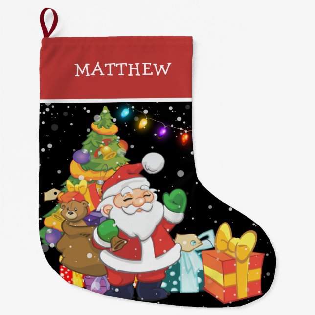Personalised Cute Santa Kids' Christmas Large Christmas Stocking (Front)