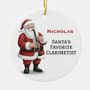 Personalised Cute Santa Playing Clarinet Ceramic Tree Decoration