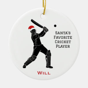 Personalised Cute Santa Playing Cricket Ceramic Tree Decoration