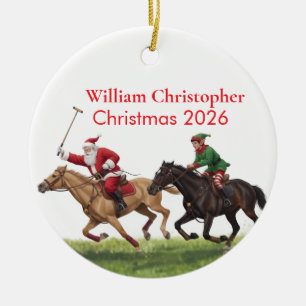 Personalised Cute Santa Playing Horse Polo Ceramic Tree Decoration