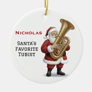Personalised Cute Santa Playing Tuba Ceramic Tree Decoration