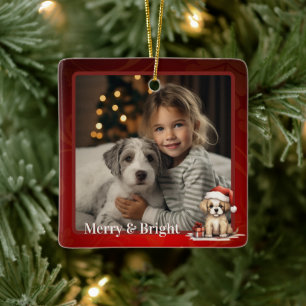 Personalised Cute Santa Puppy Dog Christmas Photo Ceramic Ornament