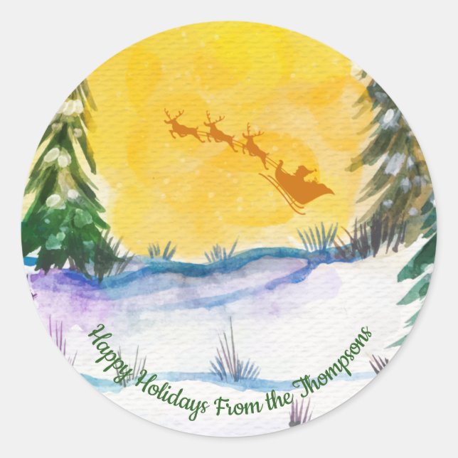 Personalised Cute Santa Reindeer Nature   Classic Round Sticker (Front)