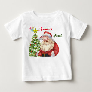 Personalised Cute Santa winking Christmas theme Ba Baby T-Shirt