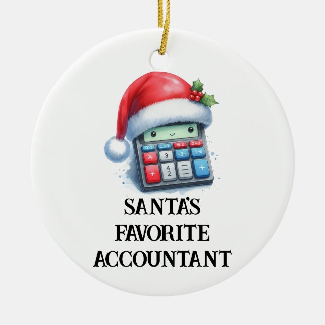 Personalised Cute Santa's Favourite Accountant Ceramic Tree Decoration (Front)