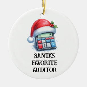 Personalised Cute Santa's Favourite Auditor Ceramic Tree Decoration