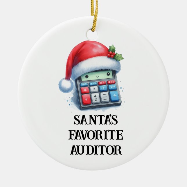 Personalised Cute Santa's Favourite Auditor Ceramic Tree Decoration (Front)
