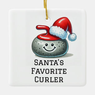 Personalised Cute Santa's Favourite Curler Ceramic Ornament