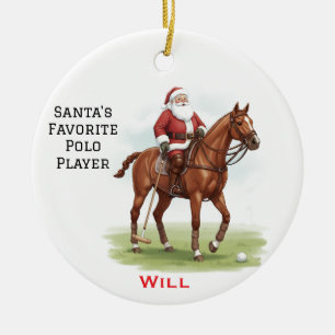 Personalised Cute Santa's Favourite Horse Polo  Ceramic Tree Decoration