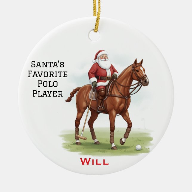 Personalised Cute Santa's Favourite Horse Polo  Ceramic Tree Decoration (Front)