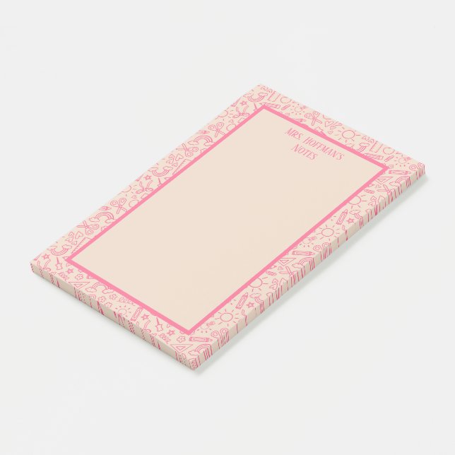 Personalised cute school essentials pattern   post-it notes (Angled)