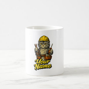 Personalised Cute Scottish Fold Cat Electrician Coffee Mug