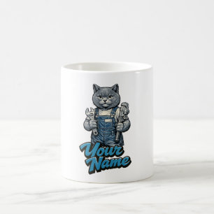 Personalised Cute Scottish Fold Cat Plumber Coffee Mug