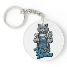 Personalised Cute Scottish Fold Cat Plumber