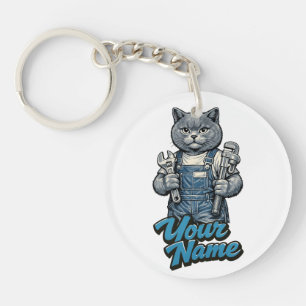 Personalised Cute Scottish Fold Cat Plumber Key Ring