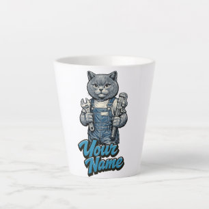 Personalised Cute Scottish Fold Cat Plumber Latte Mug