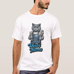 Personalised Cute Scottish Fold Cat Plumber T-Shirt