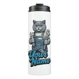 Personalised Cute Scottish Fold Cat Plumber Thermal Tumbler