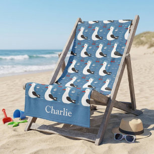 Personalised Cute Seagull Kids Beach Towel