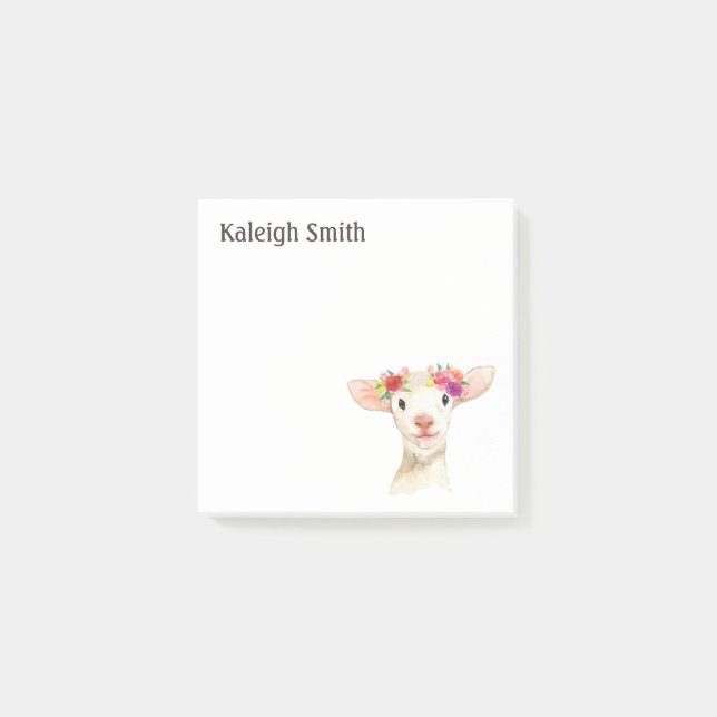 Personalised Cute Sheep / Lamb Purple Floral Post-it Notes (Front)